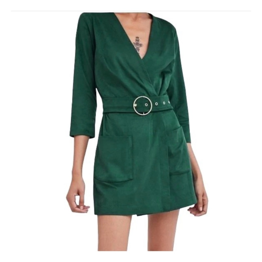 ZARA TRF SUEDE ROMPER DRESS V NECK LONG